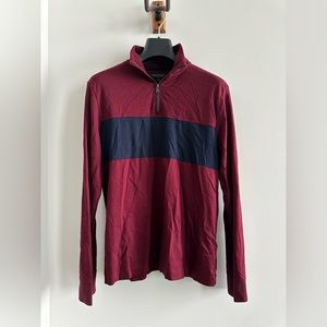 Banana Republic - Maroon with Blue Stripe Quarter Zip Shirt